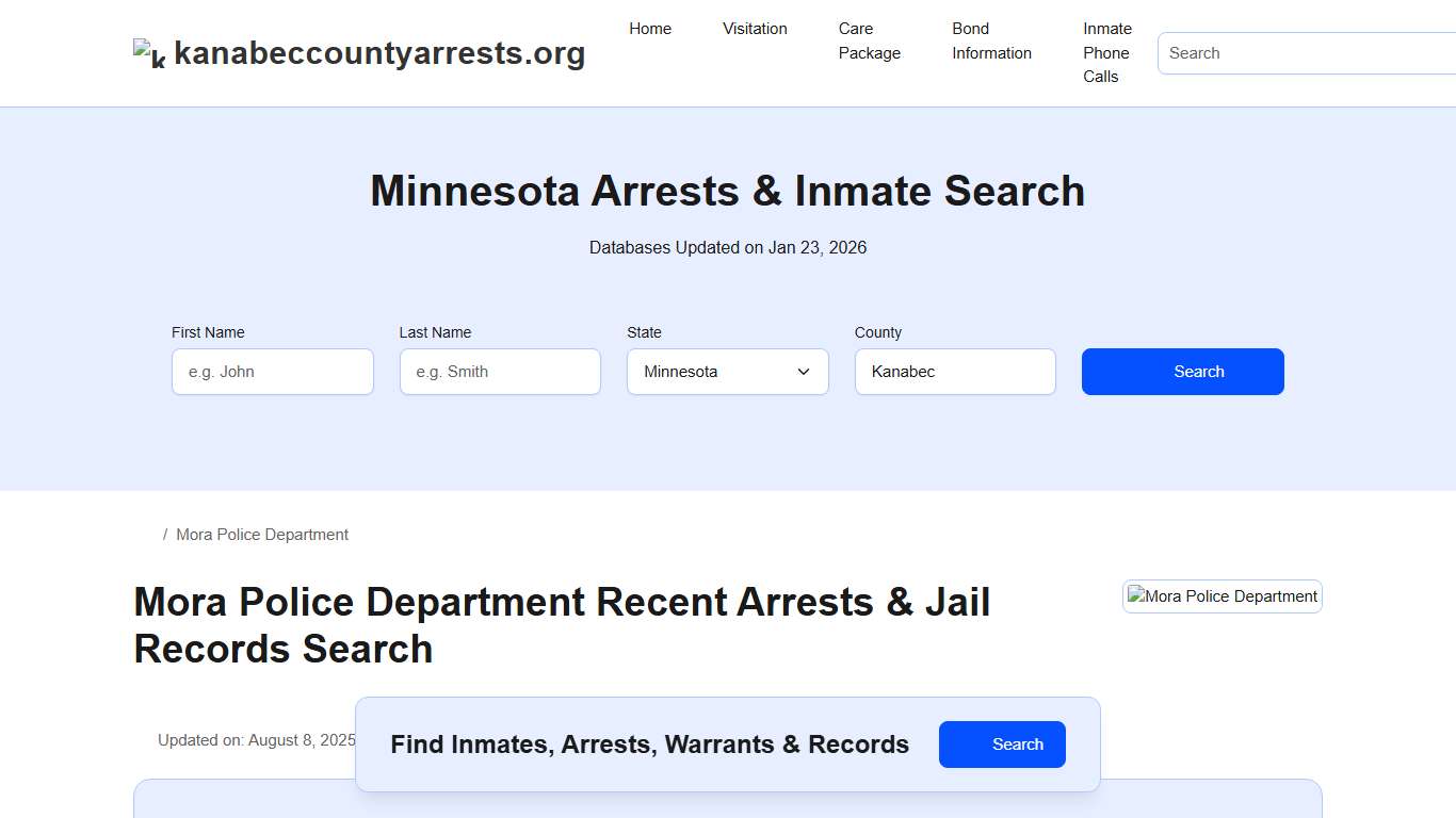 Mora Police Department, MN Arrests, Records, Jail Roster Lookup
