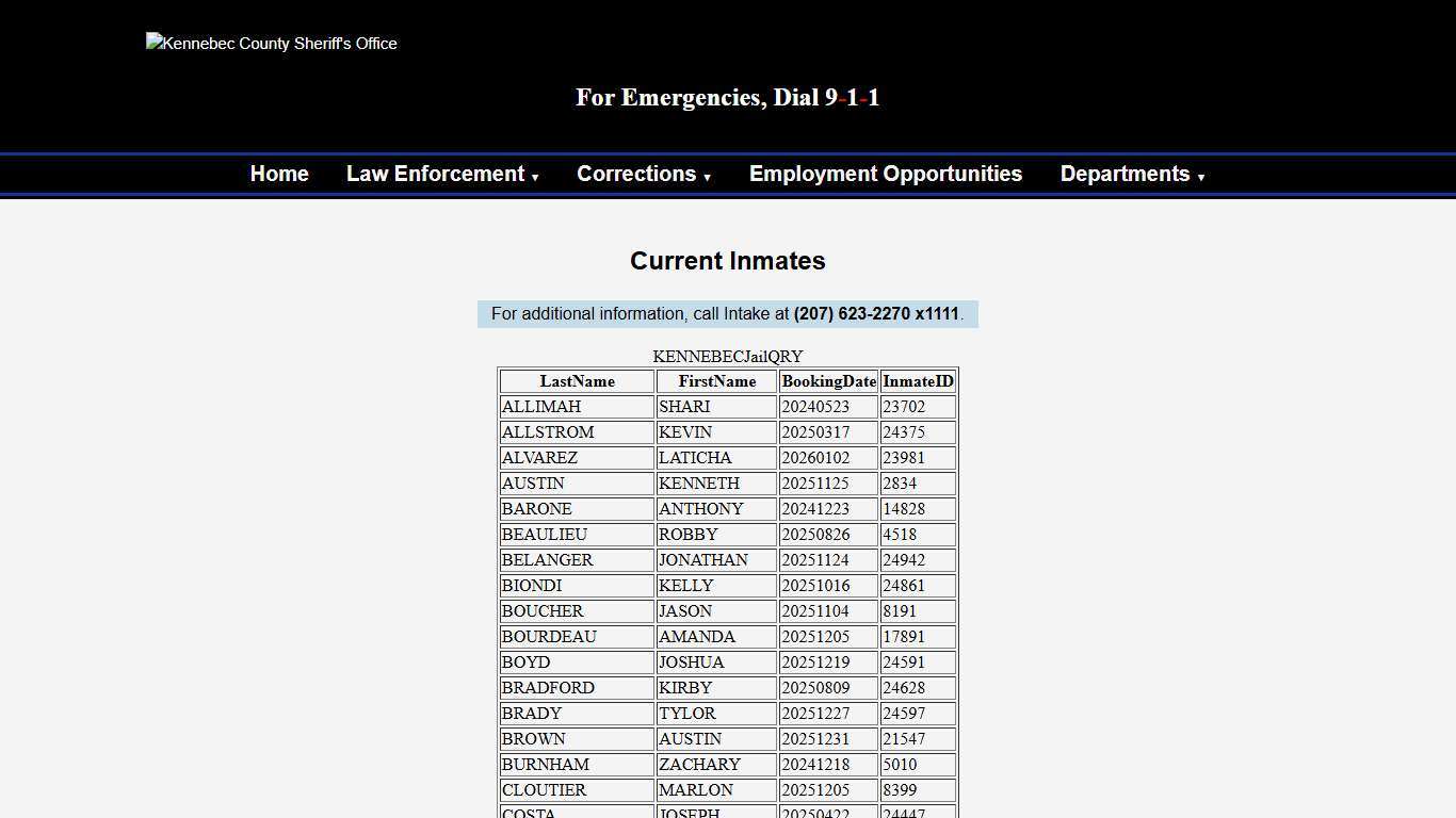 Current Inmates - Kennebec County Sheriff's Office