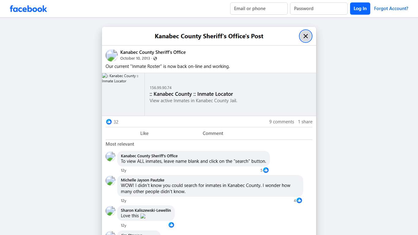 Our current "Inmate... - Kanabec County Sheriff's Office Facebook